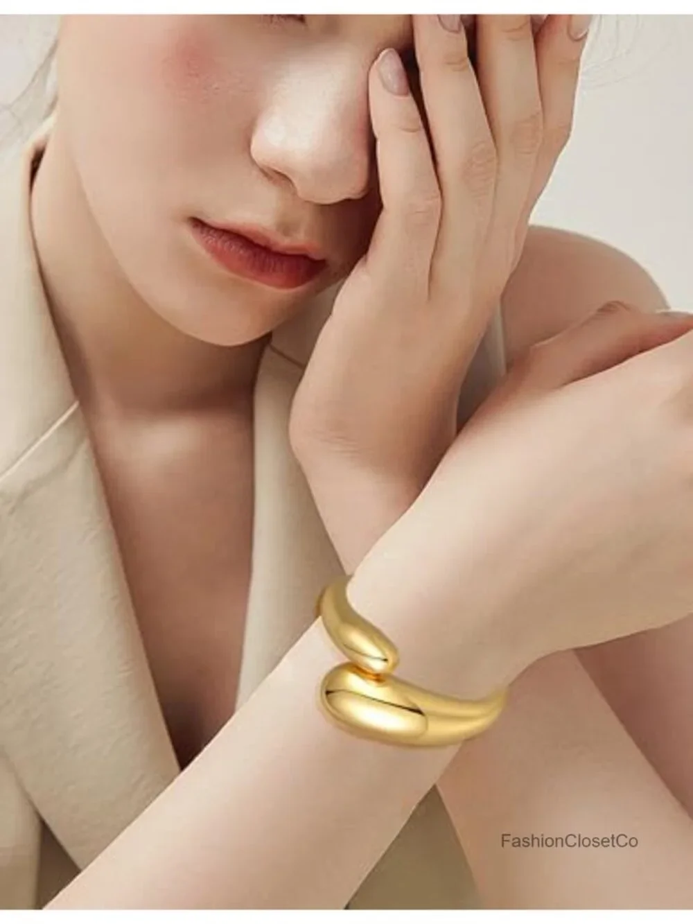 Thick Hinged Cuff Bangle Bracelet Chunky Open Wide Oval Bangle